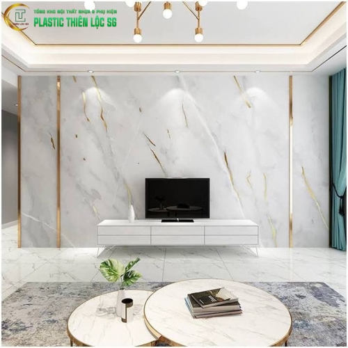 Ốp tường nhựa Pvc vân đá phòng khách sang trọng Ốp tường nhựa Pvc vân đá phòng khách sang trọng