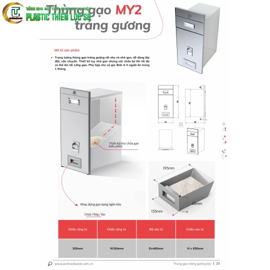 Thùng gạo âm tủ Pro Hardware