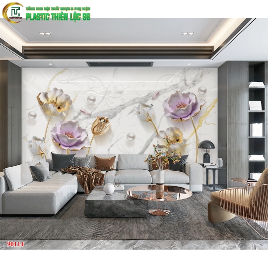 Tranh PVC Vân Đá Ceramic Vách Sofa Tranh Hoa 8D