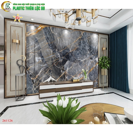 Tranh Vân Đá Ceramic Vách Tivi Vân Đá Xanh