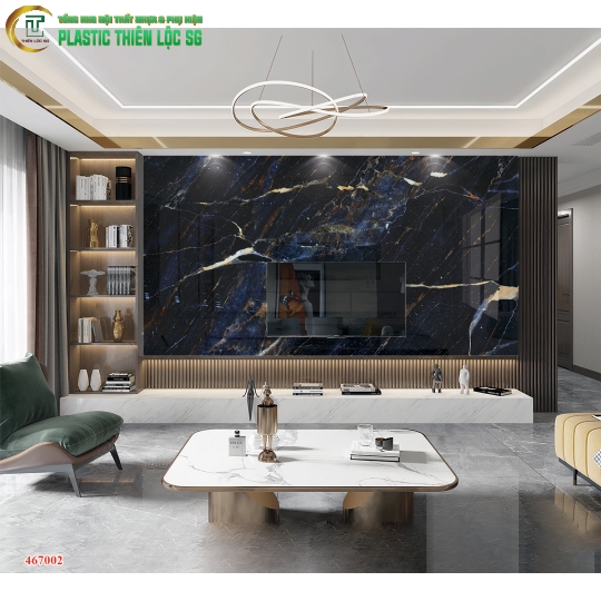 Tranh Vân Đá Ceramic Vách Tivi Vân Đá Xanh
