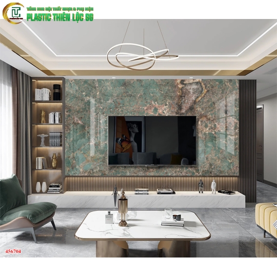 Tranh Vân Đá Ceramic Vách Tivi Vân Đá Xanh